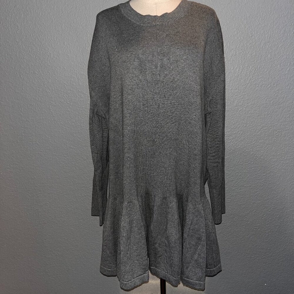 FREE PEOPLE TIME ON MY SIDE KNIT RUFFLE HEM MINI SWEATER DRESS - GRAY - EUC - XL